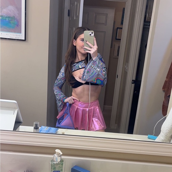 Pink Shiny Metallic Mini Skirt with Shorts - Picture 2 of 8